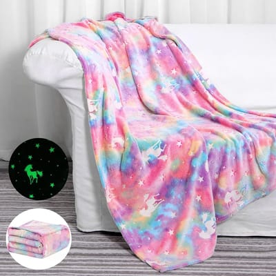 Glow in the Dark Dekentje - Eenhoorn Thema voor Meisjes - Zachte Kinderdeken 130x150 cm - Cadeau voor 2-10 Jaar - Voor Kerst en Verjaardag