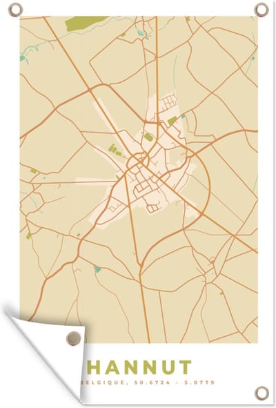 Muurdecoratie Kaart - België - Hannut - Plattegrond - Stadskaart - 120x180 cm - Tuinposter - Tuindoek