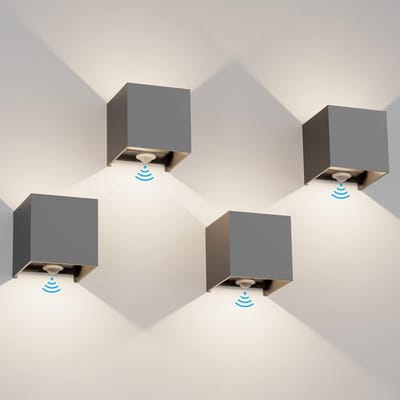 Set van 4 Buitenwandlampen met Bewegingssensor 12W 3000K Verstelbare Lichtbundel Donkergrijs