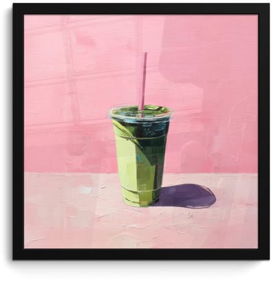 Poster in lijst - Fotolijst 40x40 cm - Posters - Beker - Rietje - Minimalistisch - Groen - Posterlijst zwart - Decoratie - Wanddecoratie woonkamer - Muurdecoratie slaapkamer