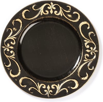 Inge Christmas Goods Kaarsenbord - plateau - rond - zwart-goud - kunststof - D33 cm - Kaarsenonderzetter