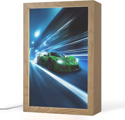 Nachtlampje 20x30 cm - Kinder lampje - Groene racewagen - Blauw - Neon - Licht - Tafellamp kinderkamer - Slaapkamer lamp - Bedlamp kinderen - Kinderlampje stopcontact - Wandlamp babykamer - Nachtlampjes