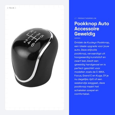 Dailygoods- Pookknop Zwart Leer 6 Speed - Versnellingspook Hoes - Pookknop Universeel - Handbal Accessoire - Geschikt voor C-MAX/Focus/Grand C/Kuga - Geweldig Handgevoel