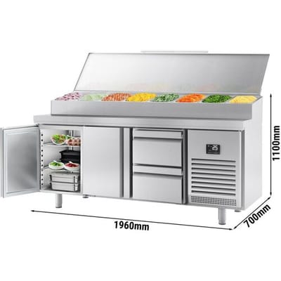 GGM Gastro Zubereitungskühltisch - 1960x700mm - mit 2 Türen & 2 Schubladen - Edelstahlaufsatz 1x GN 1/2 & 9x GN 1/3