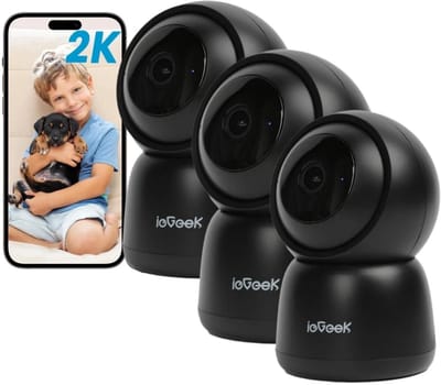 ieGeek Beveiligingscamera Binnen - 2K 3MP Ultra HD - Huisdiercamera met App - Beveiligingscamera's - Wifi Camera APP - AI Tracking - Bewakingscamera - 2.4/5 GHz - 3 stuks - Zwart