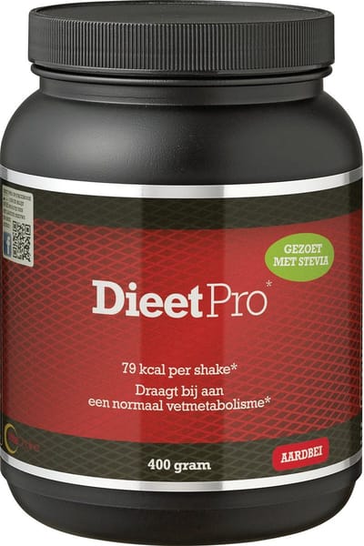 Dieet Pro - Eiwitshake - Voedingssupplementen - Aardbei Stevia - 400 gr