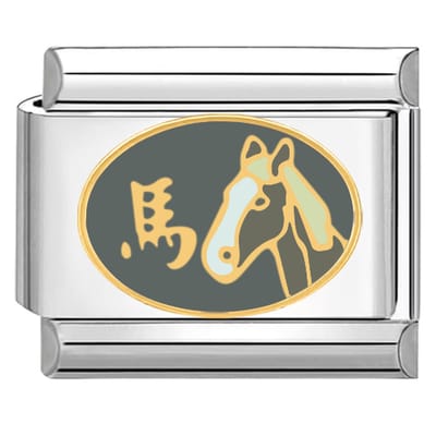 Quiges - Schakel - Bedel - 9mm - charms - Chinese Horoscope Paard - Geschikt voor - armband - Schakelarmband - italy bedels armband