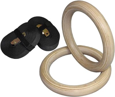 Gymnastiekringen Hout - Fitnessringen Kinderen - Indoor Fitness Thuis - Verstelbare Riemen - 32mm Diameter - Natuurlijk Hout