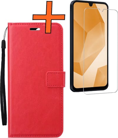 Hoes - Met Screenprotector - Geschikt voor Samsung Galaxy A16 - Luxe Pasjeshouder - Bookcase Portemonee - Flip Case - Kunstleer Book Case - Flipcase - Book Cover - Walletcase - PortemonneeHoes - Rood