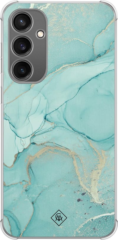 Casimoda® hoesje - Geschikt voor Samsung Galaxy S23 FE - Marmer mint groen - Shockproof case - Extra sterk - TPU/polycarbonaat - Mint, Transparant