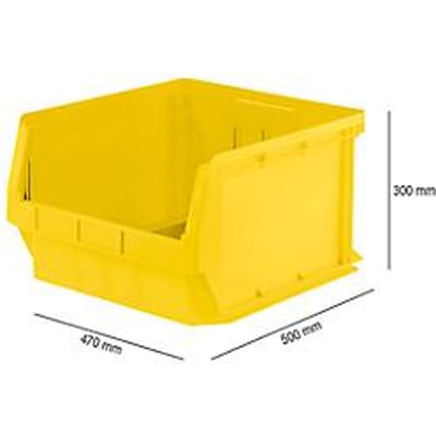 Opbergbakken SSI Schäfer PROFI LF 543 serie, PP kunststof, L 520/450 mm x B 470/450 mm x H 300 mm, 57 l, geel