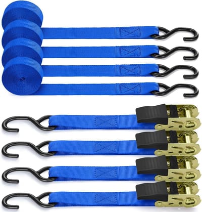 Ratelriemen Set - Spanbanden - Transport Beveiligen - Met Rubber Gecoate Haken - 4 Stuks 46 m - Blauw
