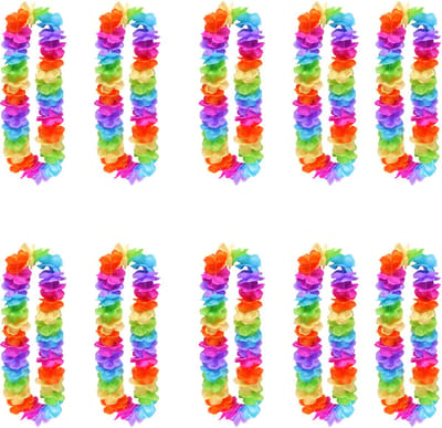 Henbrandt Hawaii krans slinger - 10x - regenboog kleuren mix - Carnaval - Themafeest - Pride - 100 cm