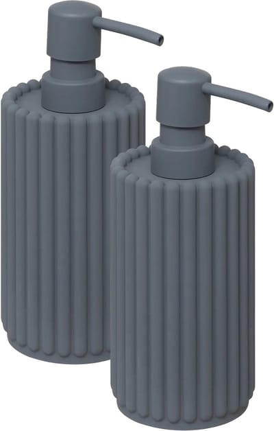 5five Zeeppompje/zeepdispenser - 2x - Roman - antraciet - 350 ml - badkamer - keuken - toilet - polyresin kunststeen