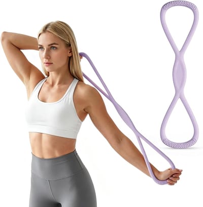 Cijfer 8 weerstandsband, oefenband voor fysiotherapie, yoga, Pilates en thuistraining, draagbare fitnessband met antislip grip.