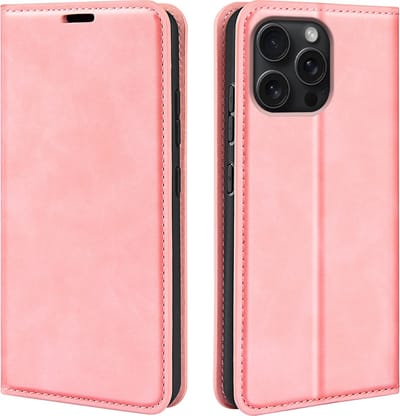 MobyDefend Hoesje - Geschikt voor iPhone 16 Pro - Luxe Wallet Bookcase (Magnetische Sluiting) - Roze