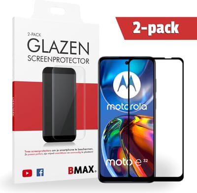 2-pack BMAX geschikt voor Motorola Moto E32 Screenprotector - Full Cover - Gehard glas - Tempered glas - Motorola screenprotectors 2 stuks - Telefoonglaasje - Beschermglas - Glasplaatje - Screensaver - Screen protector - Case friendly - Zwart