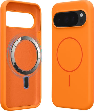 kwmobile Telefoonhoesje voor Google Pixel 10 Pro XL - Hoes met siliconen randen en magnetische achterkant compatibel met MagSafe, in fruitig oranje