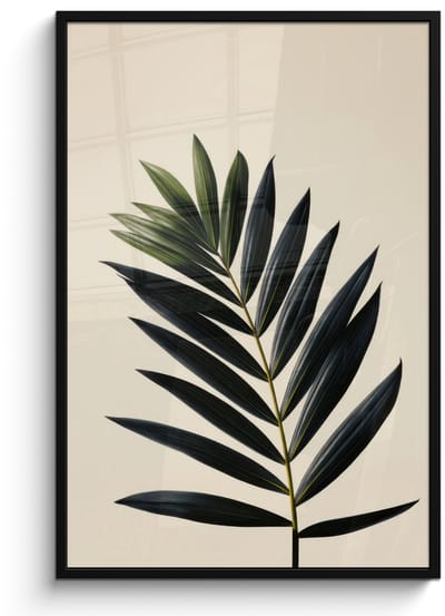 Poster in lijst - Fotolijst 80x120 cm - Posters - Palmblad - Donkere bladen - Subtiel - Posterlijst zwart - Decoratie - Wanddecoratie woonkamer - Muurdecoratie slaapkamer