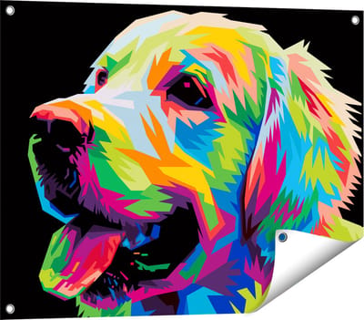 Gards Tuinposter Kleurrijke Hond - Abstract - 80x60 cm - Tuindoek - Tuindecoratie - Wanddecoratie buiten - Tuinschilderij