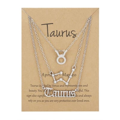 Bixorp Stars Set van 3 Stier / Taurus Kettingen - Zilverkleurige Ketting op Cadeau Kaartje - Sterrenbeeld / Zodiac Sieraden Set