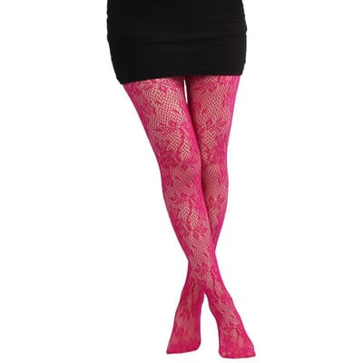 Collants résille tendance pour femmes Motif Branches Colorées Y2K Branche avec Motif Feuilles Mailles de Pêche Rouges Collants en Maille pour Dames Max 70kg 172cm pink