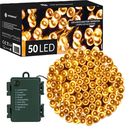 Springos Kerstverlichting | 5,5 m | Batterij | 50 LED | Warm Wit