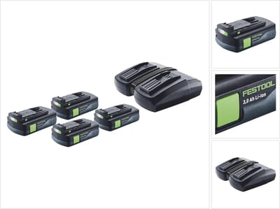 Festool energieset 4x BP 18 Li 3,0 C accu 18 V 3,0 Ah / 3000 mAh Li-Ion ( 4x 577658 ) + TCL 6 DUO dubbele oplader ( 577017 )