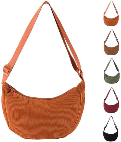 Dailygoody - Halve maan schoudertas - Corduroy crossbody tas - Verstelbare schouderriem - Zwart - Dames tas - Modieuze crescent bag - Perfect voor dag...
