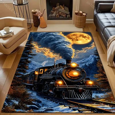 Retro Stoomtrein Print Woonkamer Tapijt Luxe Huisdecoratie Antislip Vloermatten voor Slaapkamer Grote Oppervlakte Tapijten Wasbare Kleden 40x60cm (16x24in)