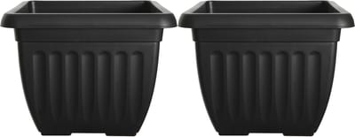Whitefurze Buiten plantenpot/bloempot/planter - 2x - zwart - kunststof - L40 x B40 x H32 cm