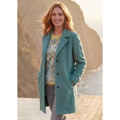 Rechte mantel van zacht bouclé - grijsgroen - Gr. 42 van Goldner Fashion