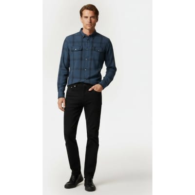 GUESS  Eco Ls Sunset Shirt Navy Faded Check Taglia: XS | Camicie Casual Outlet | Uomo | Giallo