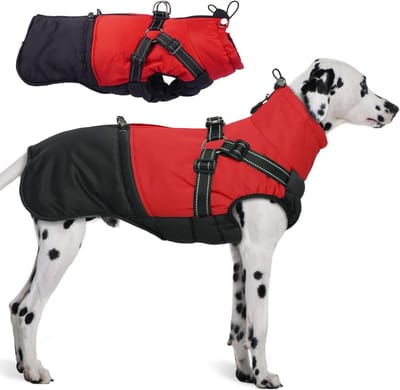 Hondenjas met Harnas - Honden winterjas - Hond uitlaten - Geïntegreerd harnas - XL - Rood