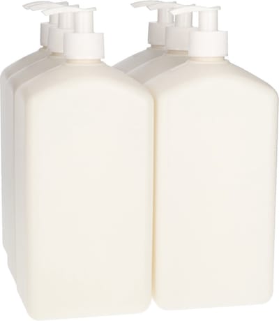 6 x Plastic Fles 1000 ml Dispenserpomp wit - Gerecycled HDPE Kunststof- Gerecycled HDPE Kunststof - Onbreekbaar - ca. 70% minder Co2 uitstoot door gerecycled materiaal - 6 stuks