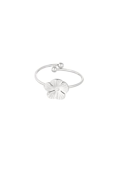 Verstelbare ring met bloem - Zilverkleur RVS/Stainless Steel