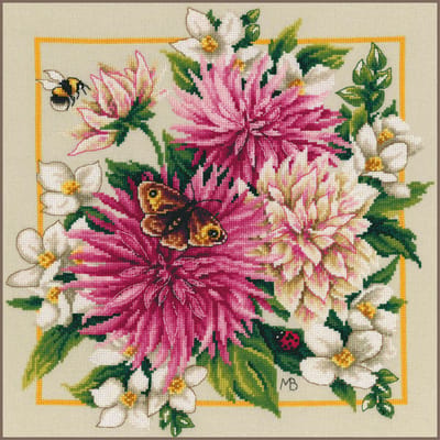 Lanarte Borduurpakket - Borduurset - Borduurpakket volwassenen - Telpakket kit - 29 x 29cm - Roze dahlia - PN-0207467