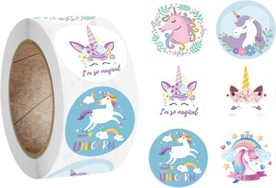 500 Stickers Op Rol - 2.5cm - Eenhoorn / Unicorn Soft - Beloningsstickers - Stickers Kinderen - Sluitsticker - Sluitzegel - 25mm - 500 Stuks