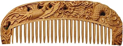 Houten Haar Kam - Antistatische Kam - Haar Ontklitten - Handgemaakte Gravering - 158 cm - Houtkleur