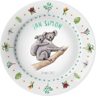 World of Mies geboortebordje met naam – handgeschilderde koala – gepersonaliseerd kinderbordje - kraamcadeau