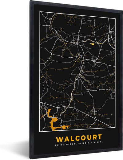 Fotolijst incl. Poster - Walcourt - Plattegrond - Goud - Stadskaart - Kaart - 40x60 cm - Posterlijst