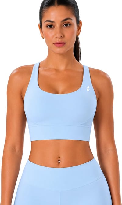 SparkNine Elevate sport-bh - S - lichtblauw - gekruiste rug - push-up effect - stevige ondersteuning - met uitneembare pads