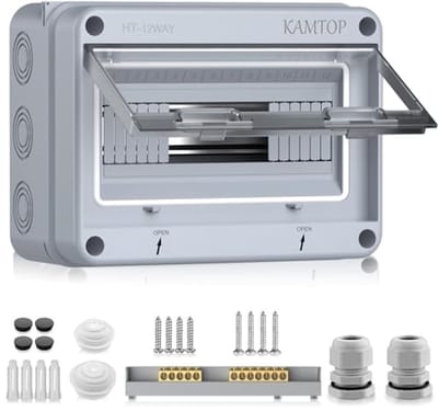 Verdeelkast opbouw IP65 - 12 modules met 5 terminals 7 connectoren voor buiten