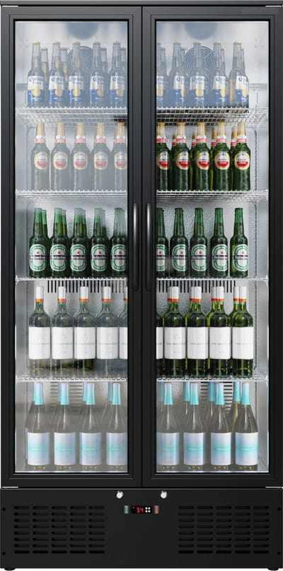 Drankenkoelkast 477L - Zwart met RVS binnenkant - 2 glazen deur met LED-verlichting - Afsluitbaar met slot - CS-510H
