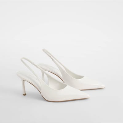 boohoo Dames Brede pasvorm Slingback Court Schoen | Wit | Maat: 41