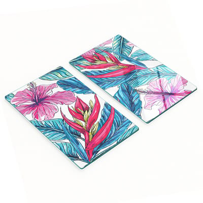Decoratieve glazen snij- en serveerplanken met bloemen en palmen, 2x30x52 cm