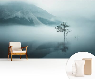 Wallfluent Behang - Mystiek van de natuur Vliesbehang - 416x254 cm - Grijs Behang - Voor natuur- en kunstliefhebbers - Behang Voor de slaapkamer, woonkamer en kantoor - Wandbekleding Landschappen
