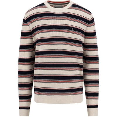 Fynch-Hatton Trui Crew Neck Multi Stripe Pattern New Off White-Red-Navy / male