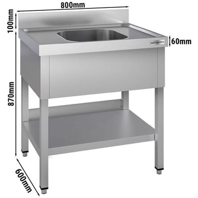 GGM Gastro Spültisch ECO - 800x600mm - mit Grundboden & 1 Becken Zilver