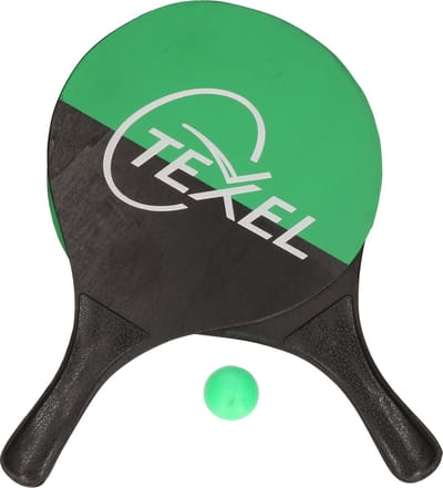 Houten beachball set groen/zwart - Strand balletjes - Rackets/batjes en bal - Tennis ballenspel